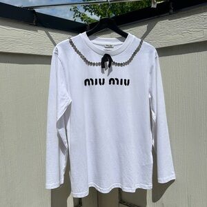 miu long sleeve embellished tshirt